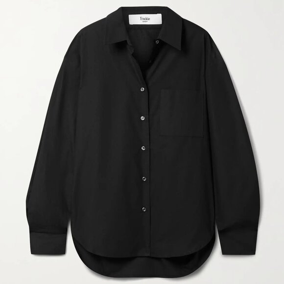 THE FRANKIE SHOP LUI BUTTON-DOWN OVERSIZED SHIRT BLACK ORGANIC COTTON LARGE - Picture 1 of 8